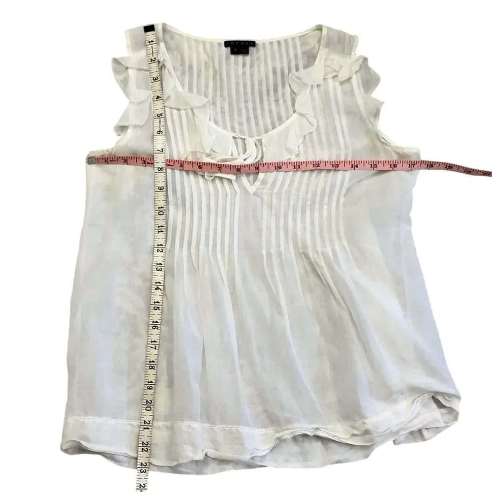 Theory White Bohemian Style Babydoll Top Pin-tuck Pleating Sleeveless Ruffled - Picture 9 of 15